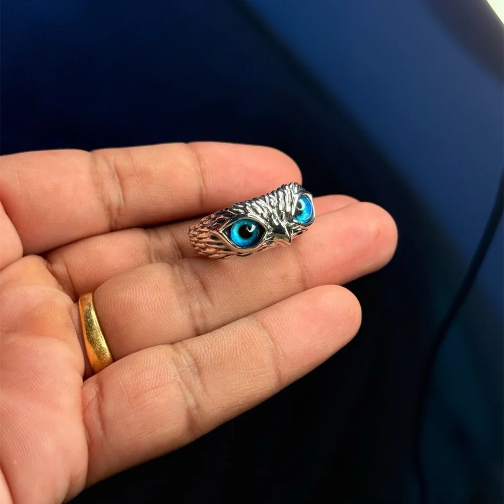 925 Sterling Silver Evil Eye Owl Ring – Size 12 – Unisex Statement Ring